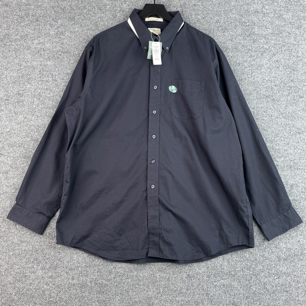 LL Bean Button Down Shirt Mens XL Black Wrinkle Free Casual Long Sleeve NWT